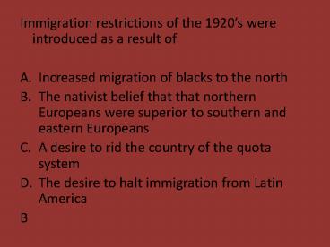 Immigration restrictions of the 1920
