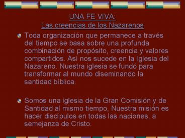 UNA FE VIVA: Las creencias de los Nazarenos
