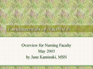 Fundamentals of Nud*ist 6