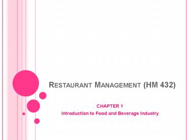 Restaurant Management (HM 432)
