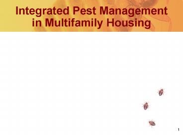 Integrated  Pest Management in  Conventional Public Housing