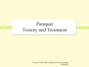 Problem-Based Learning Activity: Occupational Herbicide Poisoning Case Study