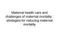 Maternal health care and challenges of maternal mortality : strategies for reducing maternal mortality PowerPoint PPT Presentation