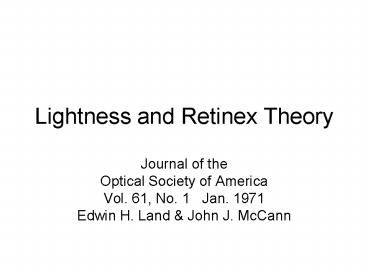 Lightness and Retinex Theory