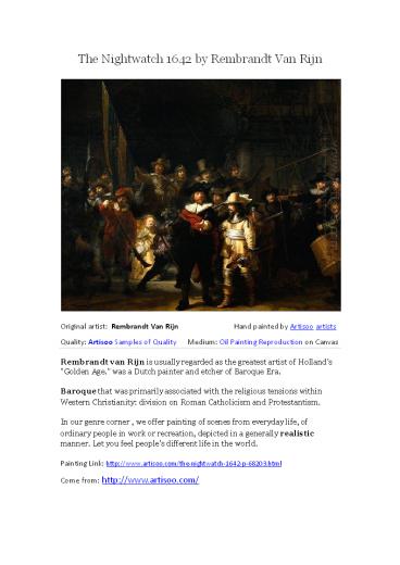 The Nightwatch 1642 by Rembrandt Van Rijn