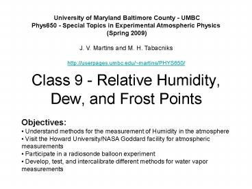 Class 9 - Relative Humidity, Dew, and Frost Points