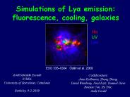 Simulations of Lya emission: fluorescence, cooling, galaxies