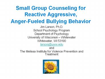 Small Group Counseling for Reactive Aggressive, Anger-Fueled Bullying Behavior