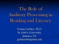 The Role of Auditory Processing in Reading and Literacy PowerPoint PPT Presentation