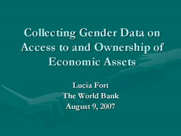 Collecting Gender Data on Access to and Ownership of Economic Assets