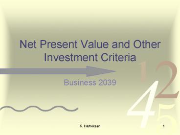 Net Present Value and Other Investment Criteria
