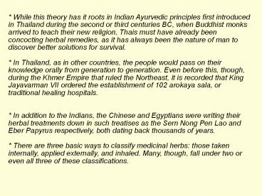 Thai Herbal Plants And Its Medicinal Values