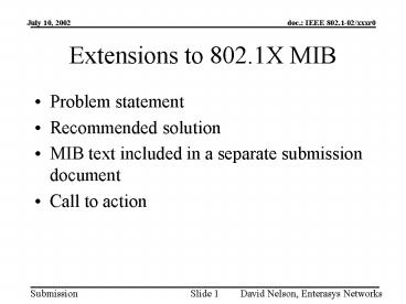 Extensions to 802.1X MIB