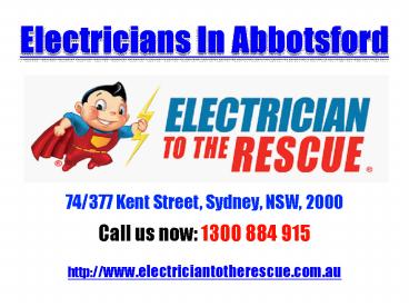 Electricians In Abbotsford | Call 1300 884 915