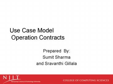 Use Case Model Operation Contracts