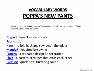 VOCABULARY WORDS POPPA