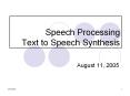 Speech%20Processing%20Text%20to%20Speech%20Synthesis PowerPoint PPT Presentation