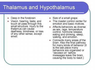 Thalamus and Hypothalamus