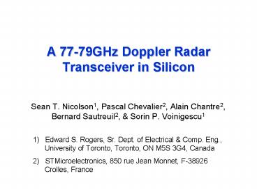 A 77-79GHz Doppler Radar Transceiver in Silicon