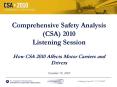 Comprehensive Safety Analysis (CSA) 2010 Listening Session How CSA 2010 Affects Motor Carriers and Drivers December 10, 2009 PowerPoint PPT Presentation