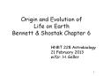 Origin and Evolution of Life on Earth Bennett PowerPoint PPT Presentation