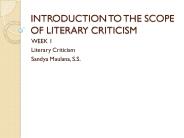 INTRODUCTION TO THE SCOPE OF LITERARY CRITICISM