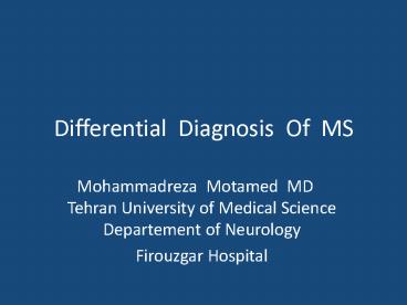 Differential Diagnosis Of MS