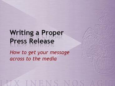 Writing a Proper Press Release