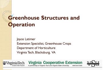 Greenhouse Structures and Operation