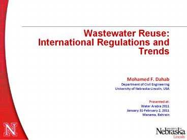Wastewater Reuse: International Regulations and Trends