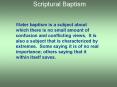 Water baptism is a subject about which there is no small amount of confusion and conflicting views. It is also a subject that is characterized by extremes. Some saying it is of no real importance; others saying that it within itself saves. PowerPoint PPT Presentation