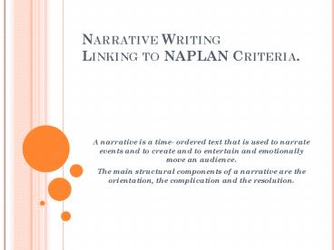 Narrative Writing Linking to NAPLAN Criteria.