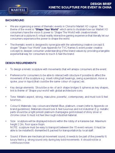 DESIGN BRIEF KINETIC SCULPTURE FOR EVENT IN CHINA