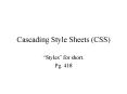 Cascading Style Sheets (CSS) PowerPoint PPT Presentation