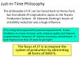 The philosophy of JIT can be traced back to Henry Ford, but formalized JIT originated in Japan as the Toyota Production System. W. Edwards Deming PowerPoint PPT Presentation
