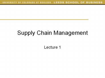 Supply Chain Management