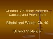 Criminal Violence: Patterns, Causes, and Prevention  Riedel and Welsh, Ch. 10 