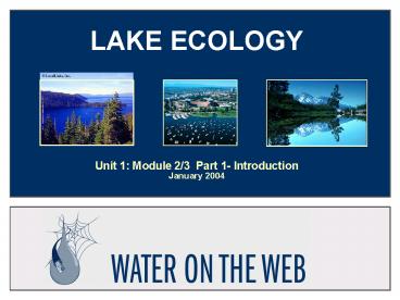 LAKE ECOLOGY