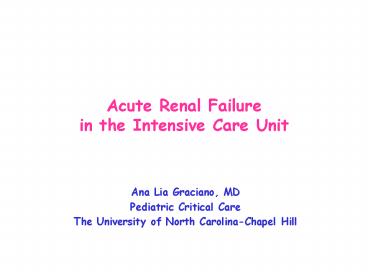 Acute Renal Failure in the Intensive Care Unit