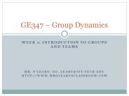 Week 1: INTRODUCTION TO Groups and Teams