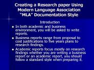 Creating a Research paper Using Modern Language Association 