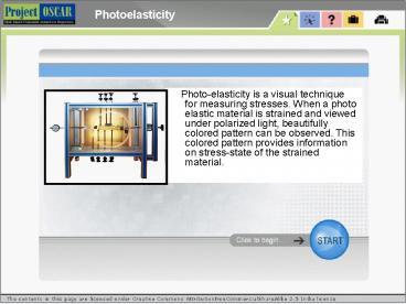 Photo-elasticity is a visual technique for measuring stresses. When a photo elastic material is strained and viewed under polarized light, beautifully colored pattern can be observed. This colored pattern provides information on stress-state of the