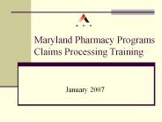 Maryland Pharmacy Programs Claims Processing Training