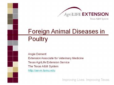 Foreign Animal Diseases in Poultry
