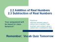 2.2 Addition of Real Numbers 2.3 Subtraction of Real Numbers PowerPoint PPT Presentation