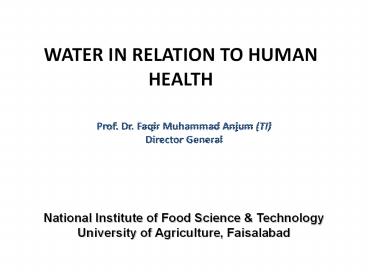 WATER IN RELATION TO HUMAN HEALTH