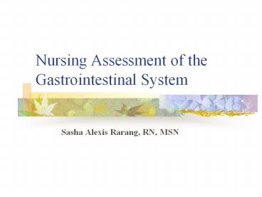 Nursing Assessment of the Gastrointestinal System