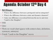 Agenda: October 12th Day 4