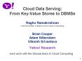 Cloud Data Serving: From Key-Value Stores to DBMSs Raghu Ramakrishnan Chief Scientist, Audience and Cloud Computing  Brian Cooper Adam Silberstein Utkarsh Srivastava Yahoo! Research PowerPoint PPT Presentation