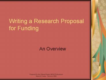 Writing a Research Proposal for Funding